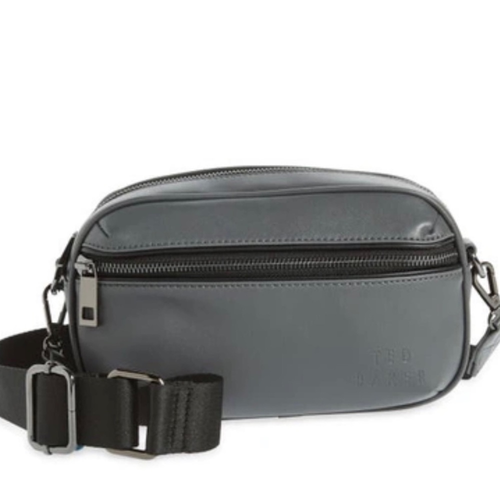 New Ted Baker Callm Faux Leather Flight Camera Crossbody Bag in Charcoal